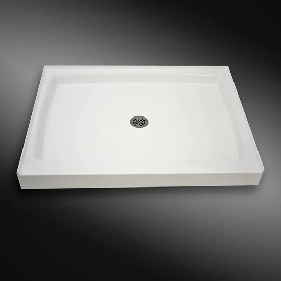48"x36" Single Threshold Shower Base with Centre Drain Ultra White The Marble Factory