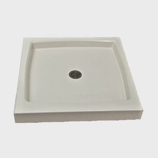 32"x32" Double Threshold Shower Base Ultra White The Marble Factory